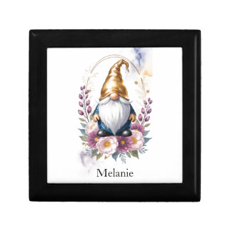 Elegant Golden Gnome in Floral Bouquet Gift Box
