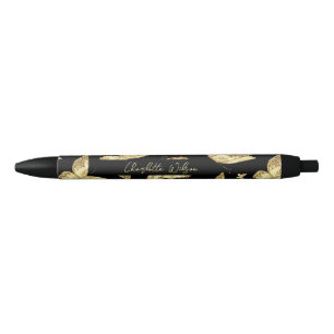 Elegant Golden Gold Butterfly Script Name Monogram Pen