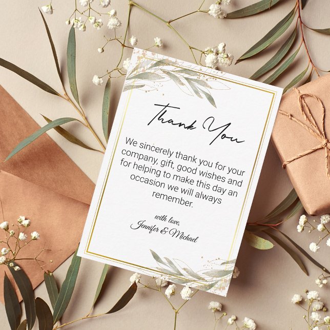 elegant golden green botanical thank you wedding   note card (Creator Uploaded)