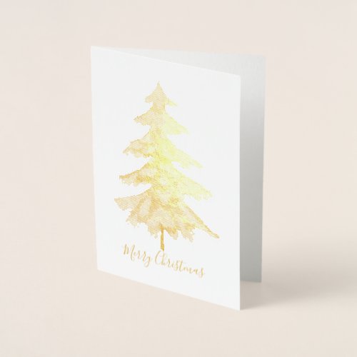 Elegant Golden Green Merry Christmas Tree Photo  Foil Card