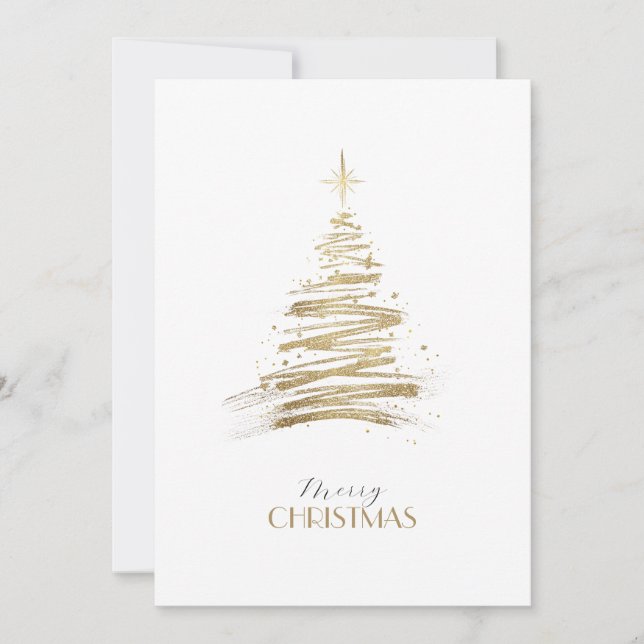 Elegant golden hand-drawn tree Christmas Holiday Card (Front)