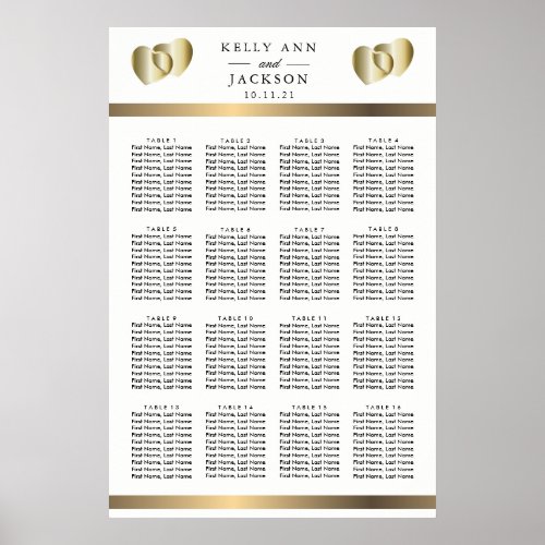 Elegant Golden Hearts Design _  16 Seating Chart