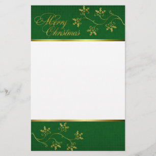 Elegant Golden Holly Christmas Stationery