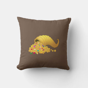 Elegant Golden Horn of Plenty on Brown Throw Pillow
