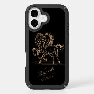 Elegant Golden Horse Illustration iPhone 16 Case