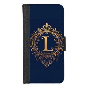Elegant Golden L Letter Monogram iPhone 8/7 Wallet Case