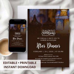 Elegant Golden Lantern Ramadan Iftar Dinner Invitation