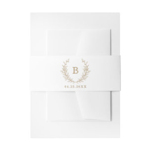 Elegant Golden Laurel Wreath Wedding Monogram Invitation Belly Band