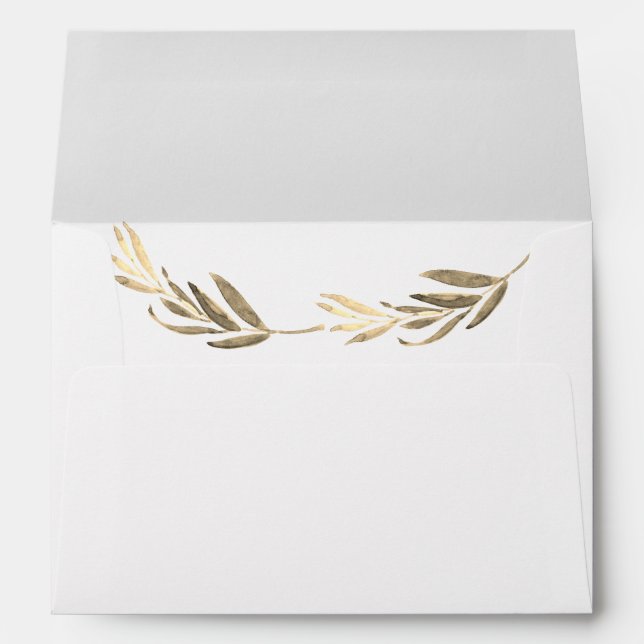 Elegant Golden Leaf Modern All Occasion Wedding Envelope (Back (Bottom))