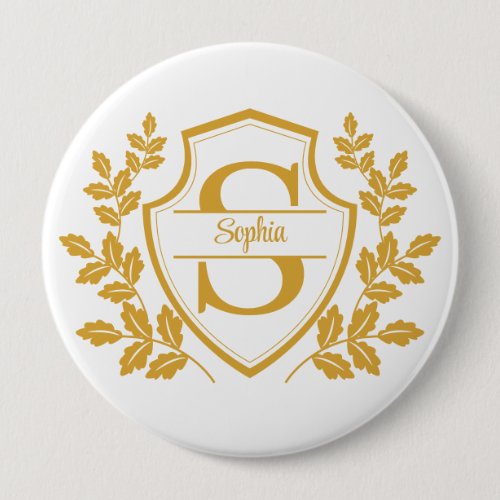 Elegant golden Leaves Crest Floral Monogram Script Button