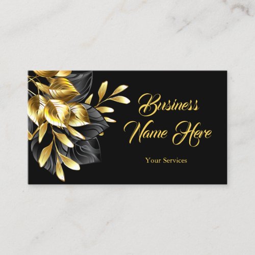 Elegant Golden Leaves On Black Gold Business Card