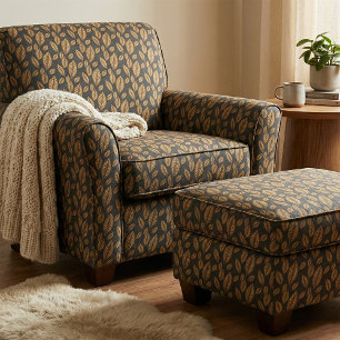 Elegant Golden Leaves Pattern Black and Gold  Fabric