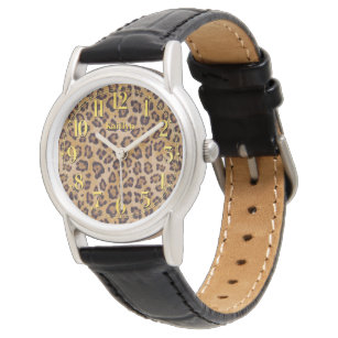 Elegant Golden Leopard Print Wrist Watch