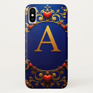 Elegant Golden Letter A Surrounded by Hearts iPhone X Case