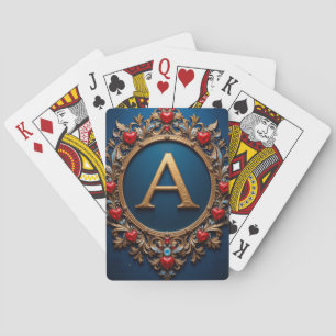 Elegant Golden Letter A Surrounded by Hearts Poker Cards