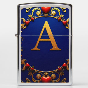 Elegant Golden Letter A Surrounded by Hearts Zippo Lighter