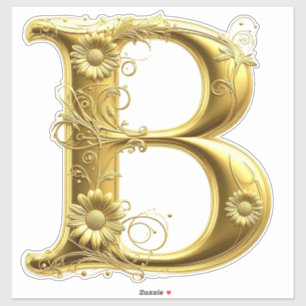 Elegant Golden Letter B With Floral Design Sticker
