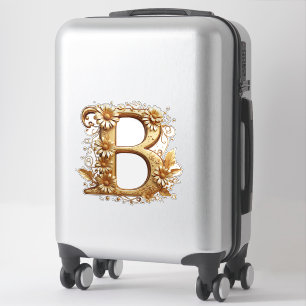 Elegant Golden Letter B With Floral Design Sticker