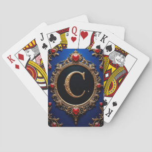 Elegant Golden Letter C Surrounded by Hearts Poker Cards