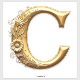 Elegant Golden Letter C With Floral Design Sticker