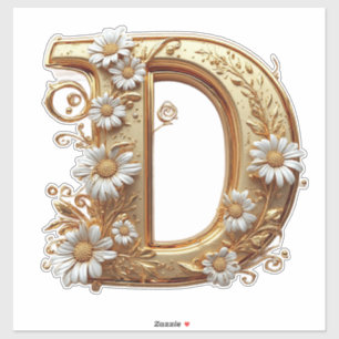 Elegant Golden Letter D With Floral Design Sticker