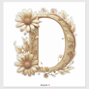 Elegant Golden Letter D With Floral Design Sticker