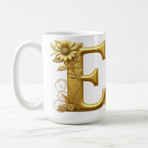 Elegant Golden Letter E With Floral Design Coffee Mug