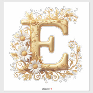 Elegant Golden Letter E With Floral Design Sticker