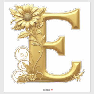 Elegant Golden Letter E With Floral Design Sticker