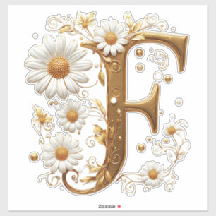 Elegant Golden Letter F With Floral Embellishments Sticker