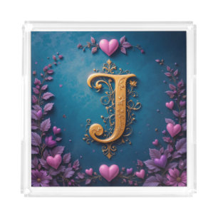 Elegant Golden Letter J Inspired by Love and Natur Acrylic Tray