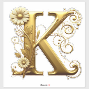Elegant Golden Letter K With Floral Embellishments Sticker