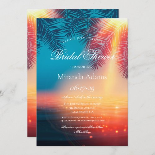 Elegant Golden Lights Tropical Beach Bridal Shower Invitation