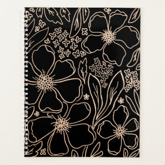 Elegant golden line flower pattern planner