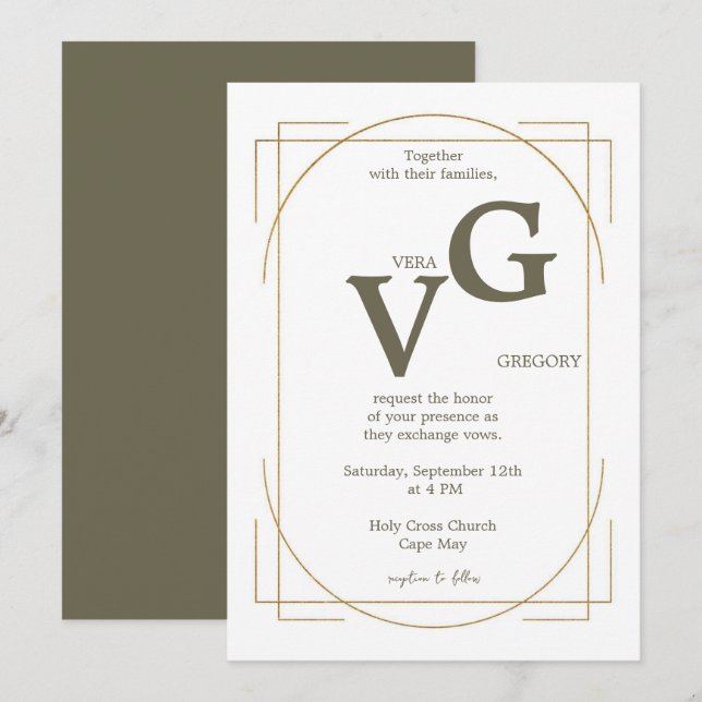 Elegant Golden Lines Modern Luxurious  Wedding Invitation (Front/Back)