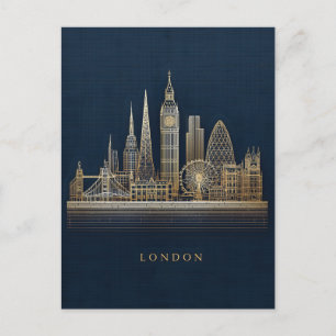 Elegant Golden London City Skyline Illustration Postcard