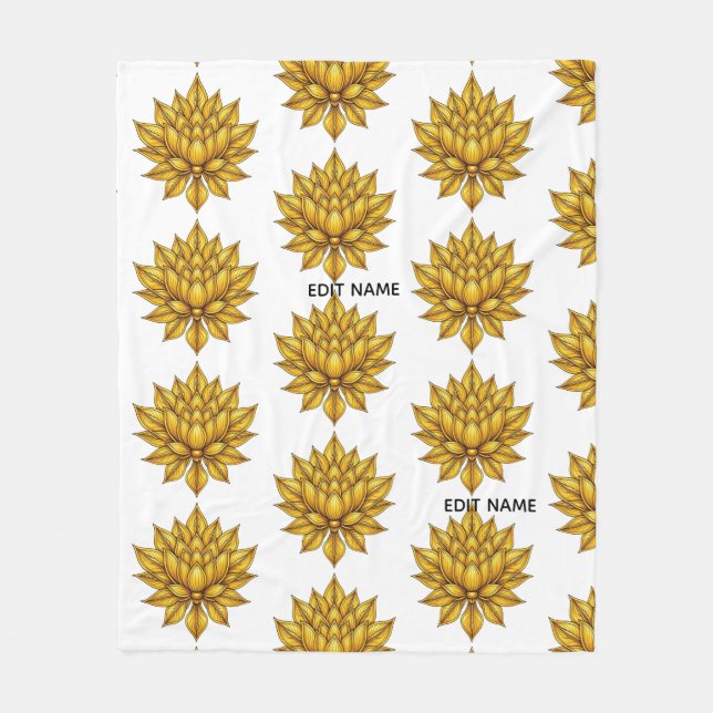 Elegant Golden Lotus Bloom Pattern Peel and Stick  Fleece Blanket (Front)