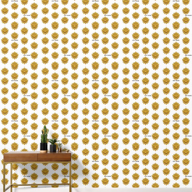 Elegant Golden Lotus Bloom Pattern Peel and Stick  Wallpaper (Hallway)