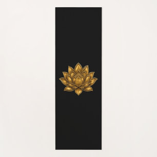 Elegant Golden Lotus Flower Black Yoga Mat