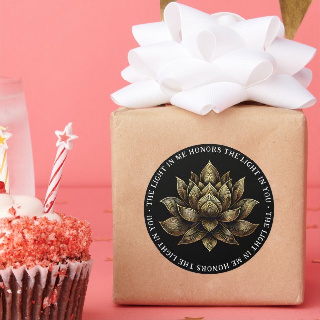 Elegant Golden Lotus Flower The Light in Me ... Classic Round Sticker (Party)