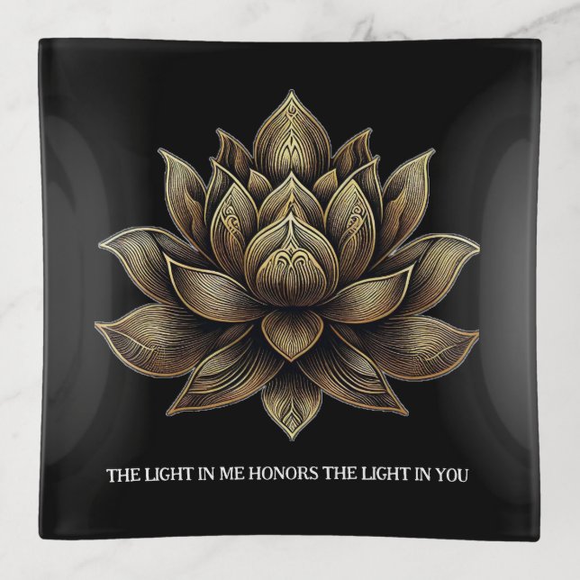 Elegant Golden Lotus Flower The Light in Me ... Trinket Tray (Front)