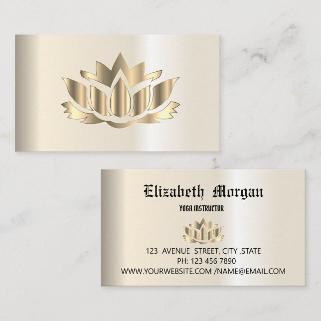 Elegant golden     lotus flower yoga business card (Front/Back)