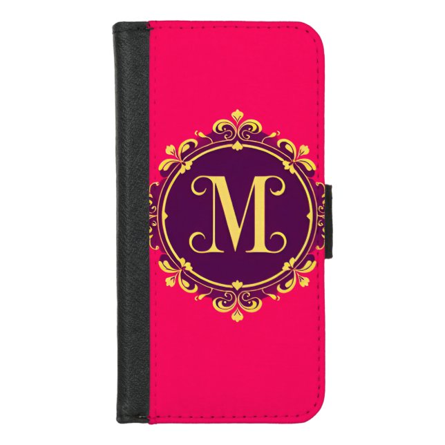 Elegant Golden M Letter Monogram iPhone Wallet Case (Front)