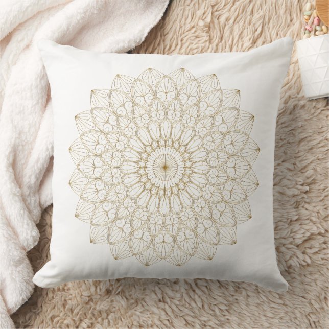 Elegant Golden Mandala – Large Circular Digital  Throw Pillow (Blanket)