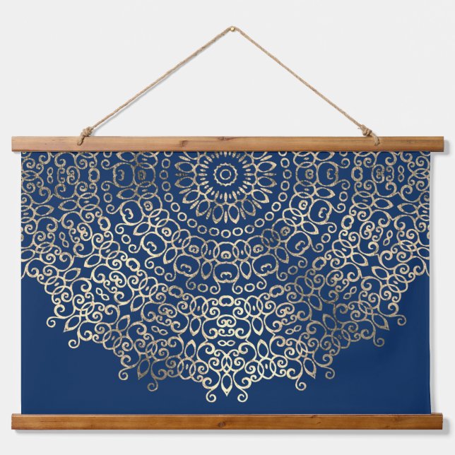   Elegant Golden Mandala Trippy Psychedelic Hippie Hanging Tapestry (Front)