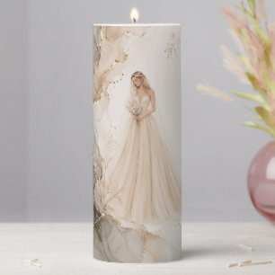Elegant Golden Marble Bride Wedding Pillar Candle