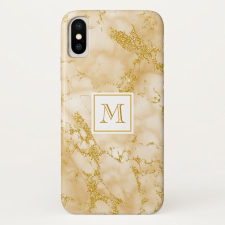 Elegant Golden Marble Monogram Faux Gold Glitter Iphone X Case