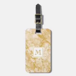 Elegant Golden Marble Monogram Faux Gold Glitter Luggage Tag