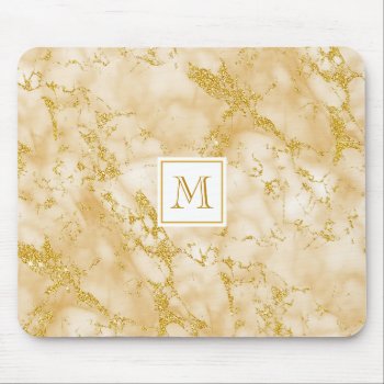 Elegant Golden Marble Monogram Faux Gold Glitter Mouse Pad by ohsogirly at Zazzle