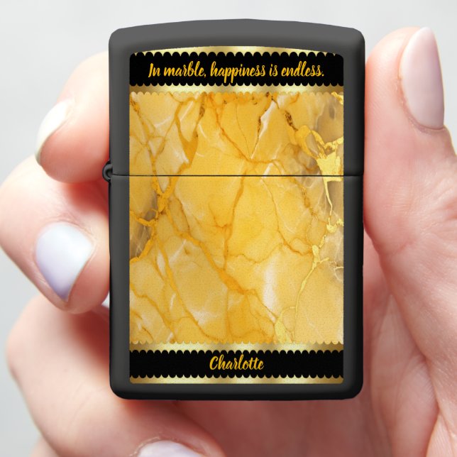 Elegant golden marble with intricate vein patterns zippo lighter (In Hand)